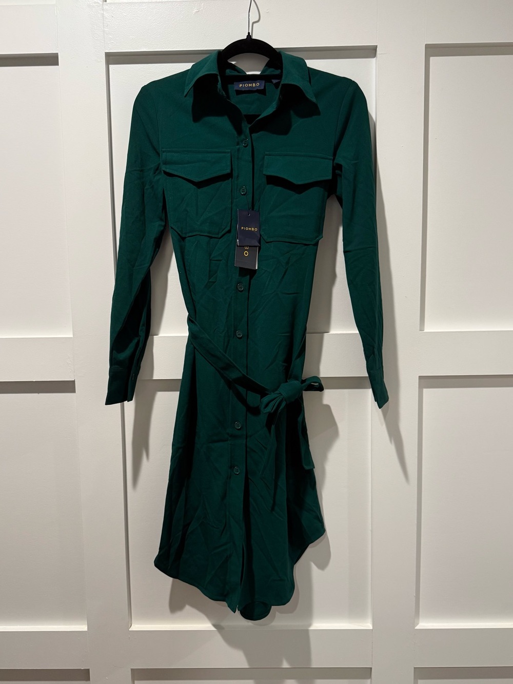 Piombo Forest Green Shirt Dress with Tie Waist - Picture 2 of 5